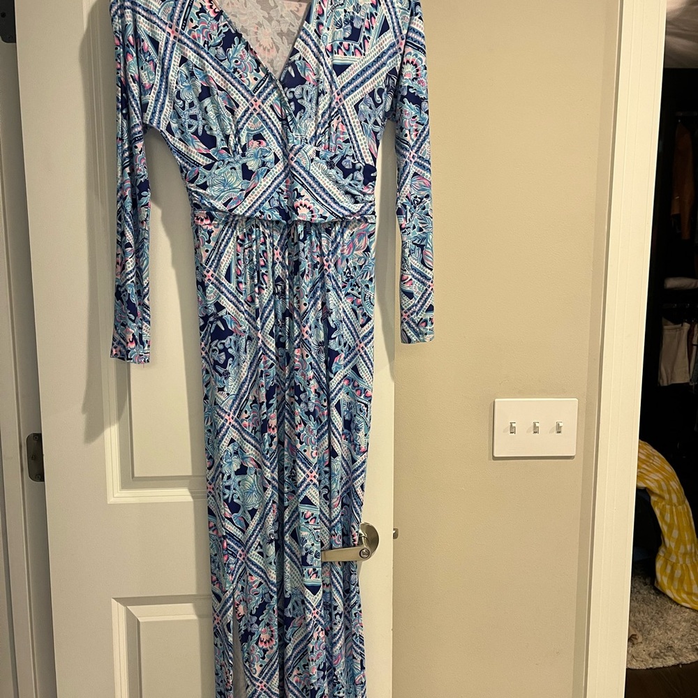 Lilly Pulitzer Blue and White Long Sleeve Bodycon Dress